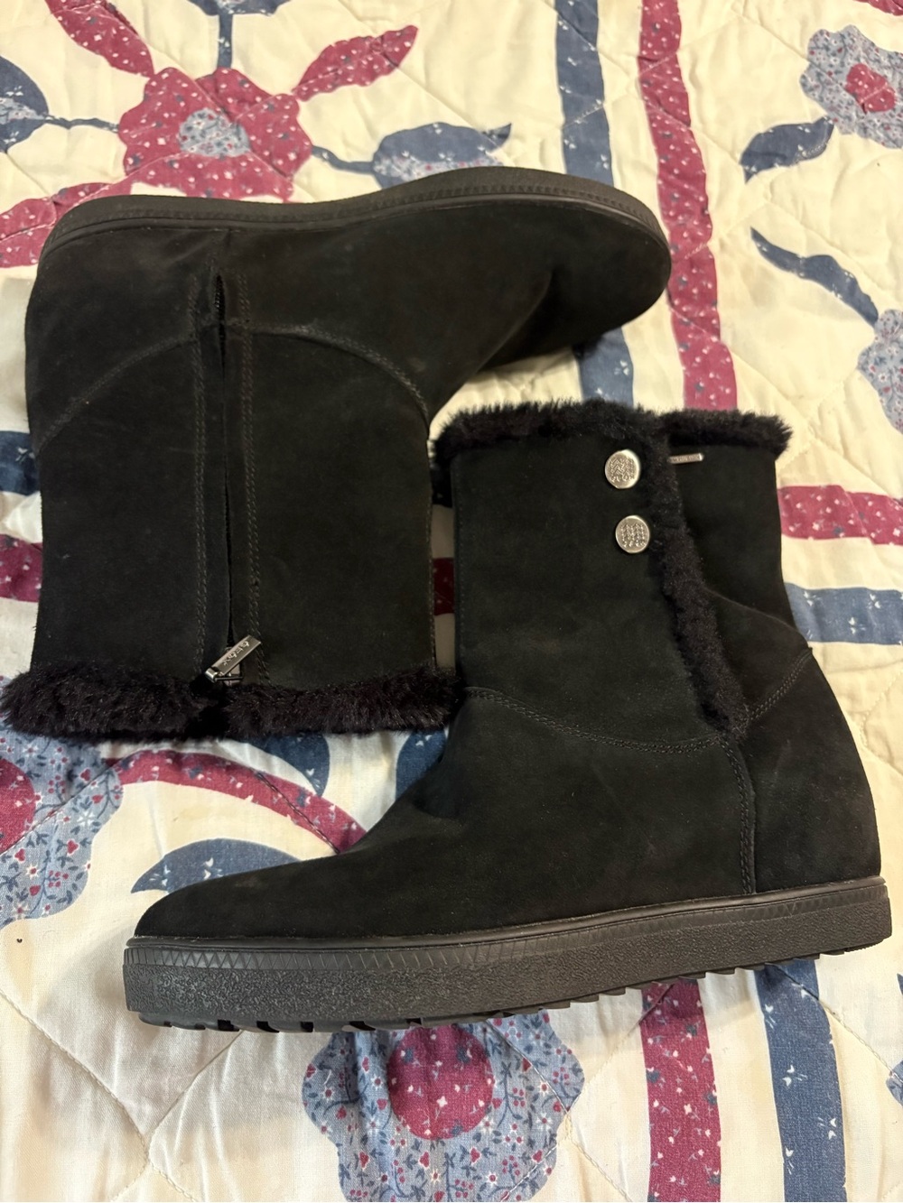 Geox Amphibiox Respira Black Suede Waterproof Faux-Fur Winter Ankle Boots